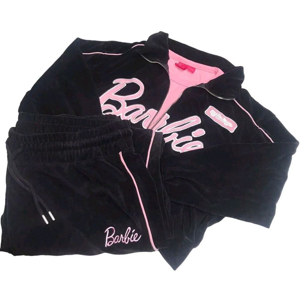 Barbie Velour cropped zip Jacket‎ Wide leg Jogger tank set Womens Size 16 Mattel